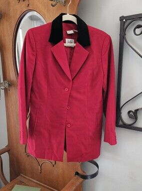 Vintage Y2K Jane Seymour Red Cotton Blazer Black Velvet Collar Size 12